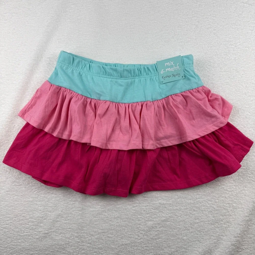 Cynthia Rowley Skort Girls M 7/8 Pink Blue Tiered Ruffle Skirt Shorts Bow NWT - Picture 4 of 5